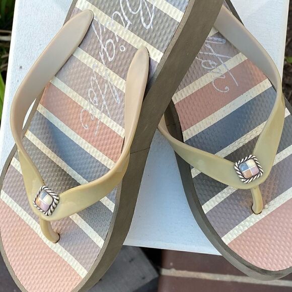 đ©ŽBRIGHTON PLATFORM FLIP FLOP Shoes Szâ7âinâpeach/grey/cream.ââExcellentâConditi - Picture 3 of 9